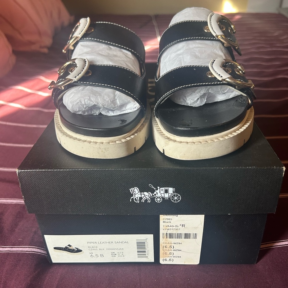 Coach Black and White Leather Sandals